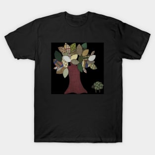 Sheep and Tree on Black T-Shirt